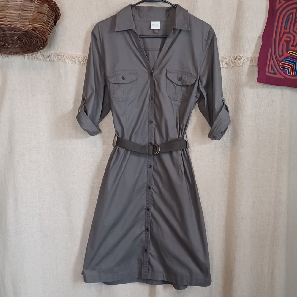 Olive Green Button-front V-neck Dress size Large